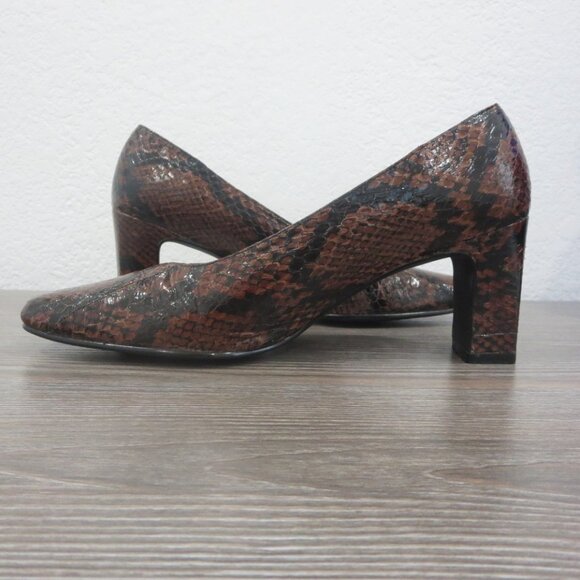 Karen Scott DEANNA Leather Snakeskin Brown Pumps Heels Shoes 5.5 Block Heel - Picture 6 of 16